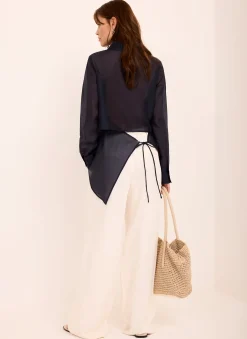 Online Longline Tie Back Sheer Shirt Shirts & Blouses