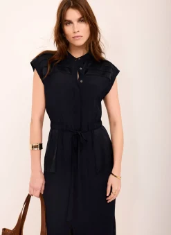 Hot Satin Utility Midi Dress Midi Dresses|Shirt Dresses