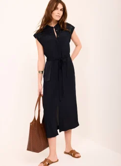 Hot Satin Utility Midi Dress Midi Dresses|Shirt Dresses