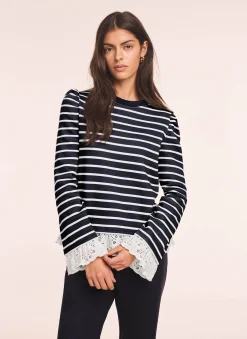New Stripe Broderie Trim Sweatshirt Sweatshirts|Sweatshirts