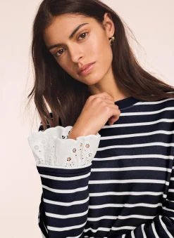 New Stripe Broderie Trim Sweatshirt Sweatshirts|Sweatshirts