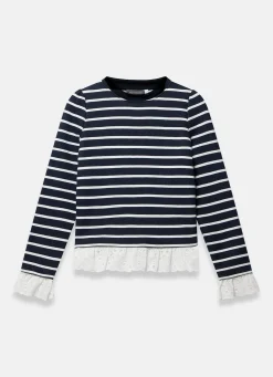 New Stripe Broderie Trim Sweatshirt Sweatshirts|Sweatshirts