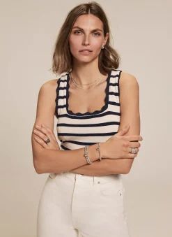 Discount Striped Scallop Trim Vest Top T-Shirts|T-Shirts