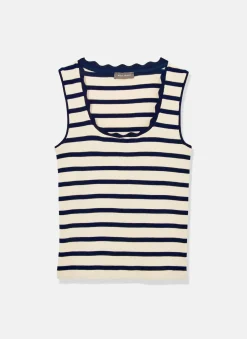 Discount Striped Scallop Trim Vest Top T-Shirts|T-Shirts