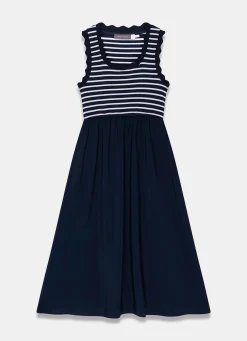 Hot Striped Scallop Trim Midi Dress Summer Dresses|Midi Dresses