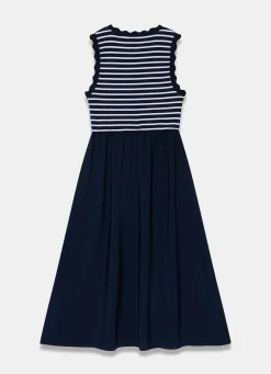 Hot Striped Scallop Trim Midi Dress Summer Dresses|Midi Dresses
