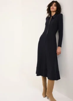 Online Textured Zip Detail Midi Dress Midi Dresses