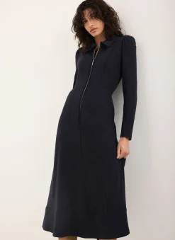 Online Textured Zip Detail Midi Dress Midi Dresses