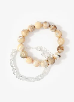 Clearance Neutral Beaded and Chain Layer Bracelet Jewellery|Jewelry