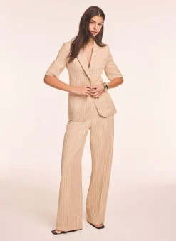 Neutral Button Front Pinstripe Trousers Wide Leg Trousers|Trousers