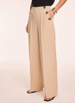 Neutral Button Front Pinstripe Trousers Wide Leg Trousers|Trousers