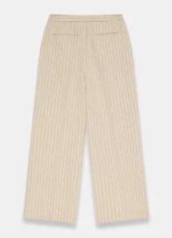 Neutral Button Front Pinstripe Trousers Wide Leg Trousers|Trousers