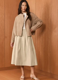 Best Neutral Cotton A Line Midi Skirt Midi Skirts|Skirts