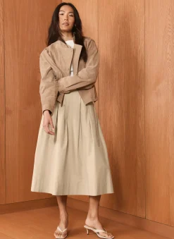 Best Neutral Cotton A Line Midi Skirt Midi Skirts|Skirts