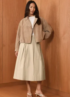 Best Neutral Cotton A Line Midi Skirt Midi Skirts|Skirts