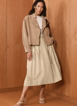 Best Neutral Cotton A Line Midi Skirt Midi Skirts|Skirts