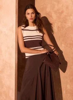 Neutral Cotton Blend Striped Knit Top Knitted Tops|Knitted Tops