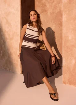 Neutral Cotton Blend Striped Knit Top Knitted Tops|Knitted Tops