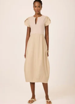 Best Neutral Cotton Blend Tulip Hem Midi Dress Midi Dresses