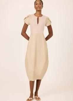 Best Neutral Cotton Blend Tulip Hem Midi Dress Midi Dresses
