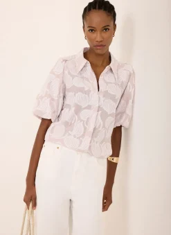 New Cotton Jacquard Striped Shirt Shirts & Blouses|All Tops