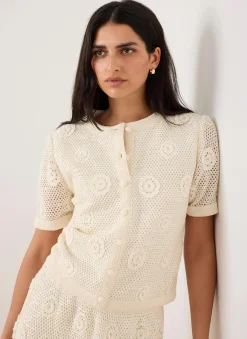 Cotton Sequin Floral Crochet Top Crochet