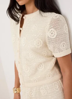 Cotton Sequin Floral Crochet Top Crochet