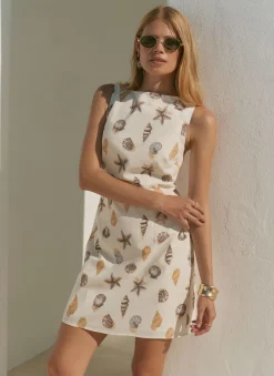 Sale Cotton Shell Print Mini Dress Summer Dresses|Mini Dresses