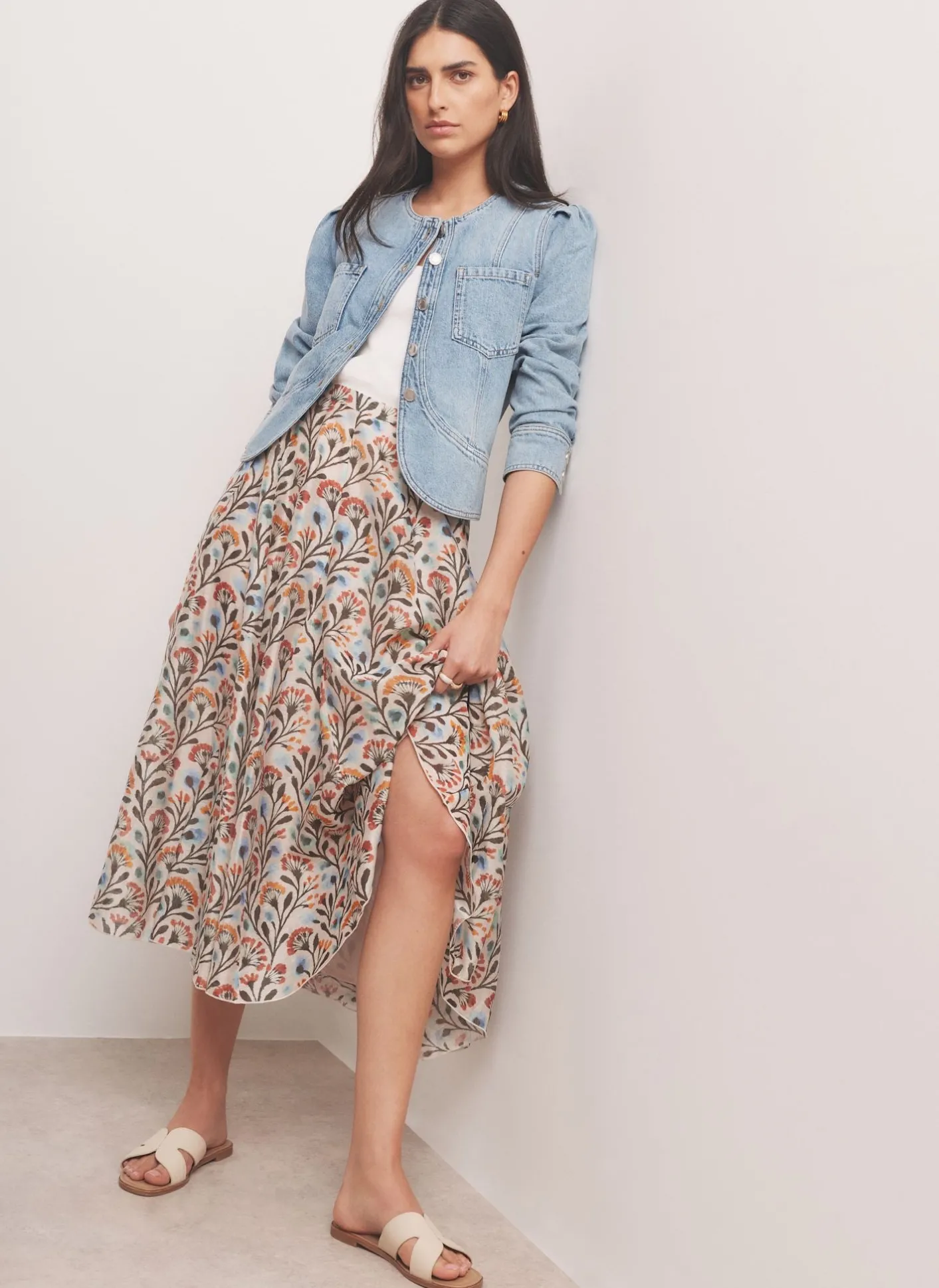 Best Neutral Floral Print Midi Skirt Midi Skirts|Skirts