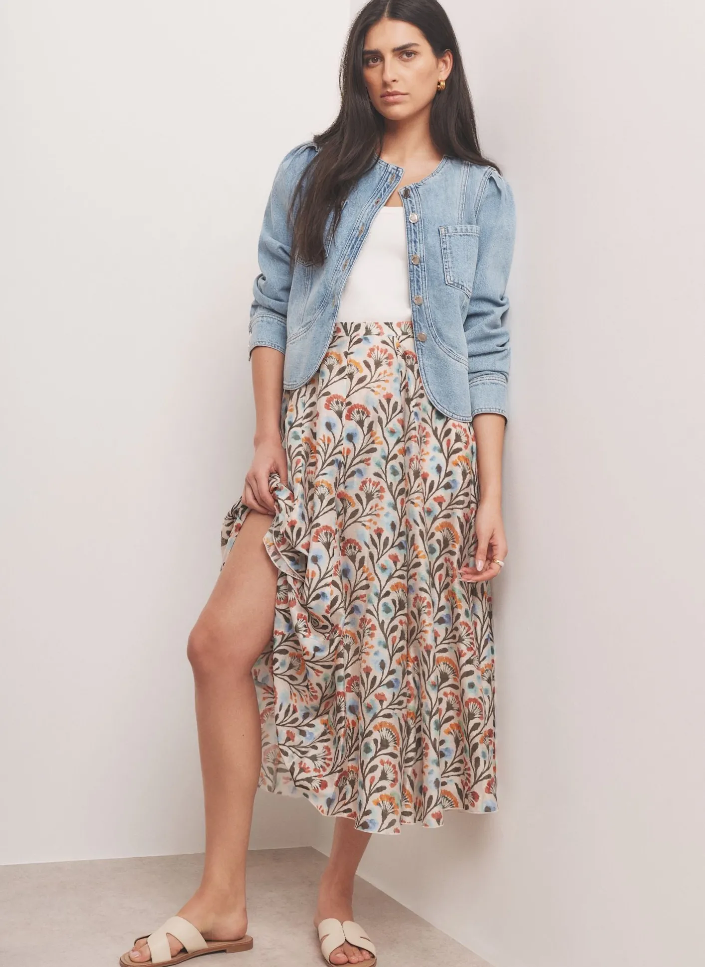 Best Neutral Floral Print Midi Skirt Midi Skirts|Skirts