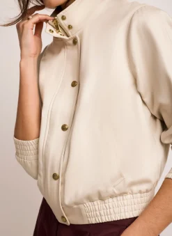 Discount Neutral Funnel Neck Bomber Jacket Jackets