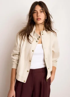 Discount Neutral Funnel Neck Bomber Jacket Jackets