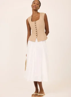 Clearance Neutral Linen Blend Peplum Waistcoat Waistcoats|All Tops