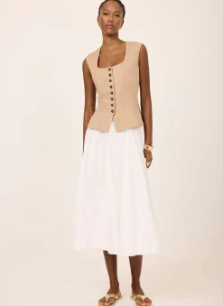 Clearance Neutral Linen Blend Peplum Waistcoat Waistcoats|All Tops