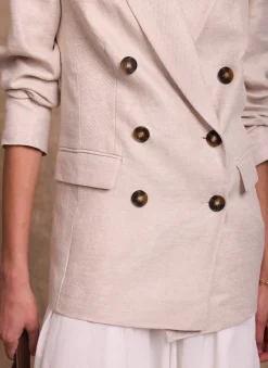 Discount Linen Double Breasted Blazer Jackets