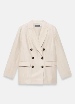 Discount Linen Double Breasted Blazer Jackets