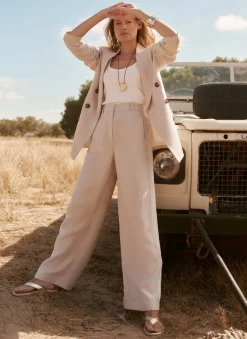 Sale Linen Side Stripe Trousers Wide Leg Trousers|Trousers