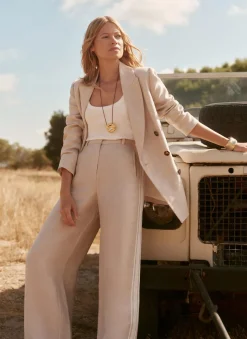 Sale Linen Side Stripe Trousers Wide Leg Trousers|Trousers