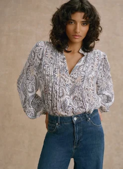 Online Neutral Paisley Print Blouse Shirts & Blouses