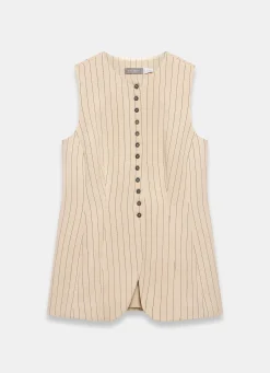 Clearance Neutral Pinstripe Longline Waistcoat Waistcoats