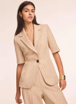 Clearance Neutral Pinstripe Short Sleeve Blazer Jackets