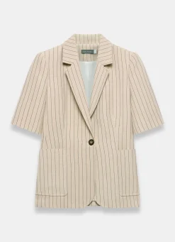 Clearance Neutral Pinstripe Short Sleeve Blazer Jackets