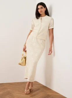 Online Sequin Floral Crochet Midi Skirt Midi Skirts|Crochet