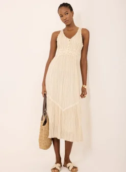 Outlet Striped Cotton Midi Dress Summer Dresses|Midi Dresses