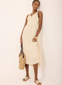 Outlet Striped Cotton Midi Dress Summer Dresses|Midi Dresses