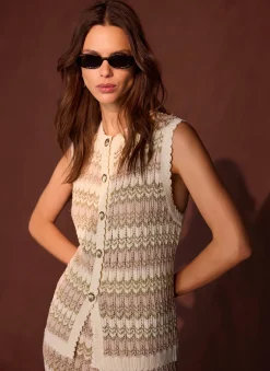 Outlet Striped Crochet Waistcoat Waistcoats|All Tops