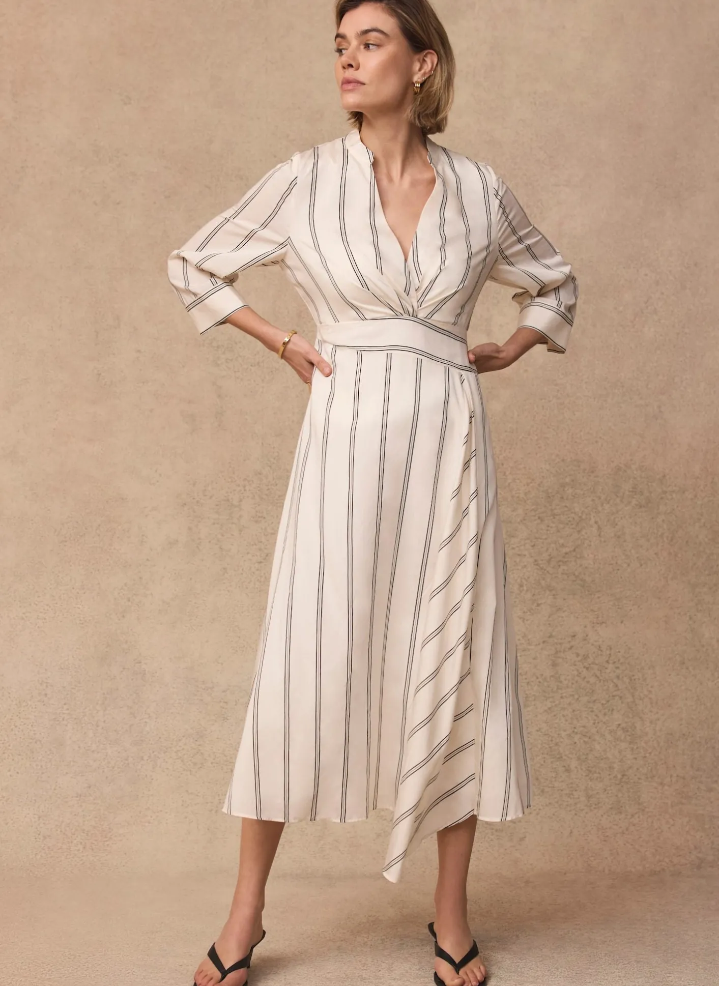 New Striped Midi Dress Midi Dresses|Shirt Dresses