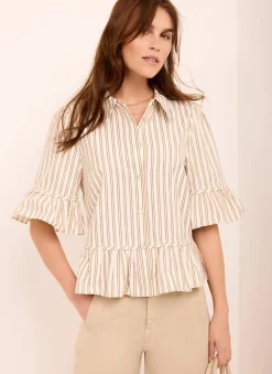 Discount Striped Ruffle Trim Shirt Shirts & Blouses