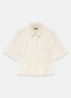Discount Striped Ruffle Trim Shirt Shirts & Blouses