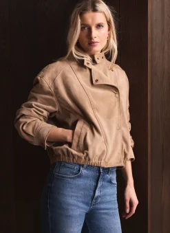 Discount Suede Cropped Pilot Bomber Jacket Jackets|Leather & Suede Jackets